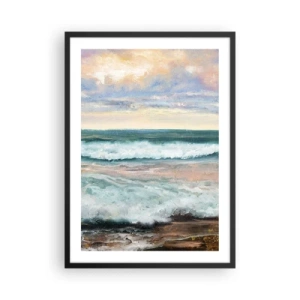 Affiche dans un cadre noir - Poster - Vagues de la mer au coucher du soleil - 50x70cm - Ici tu adouciras ton âme - Décoration murale moderne pour le salon et la chambre ARTTOR