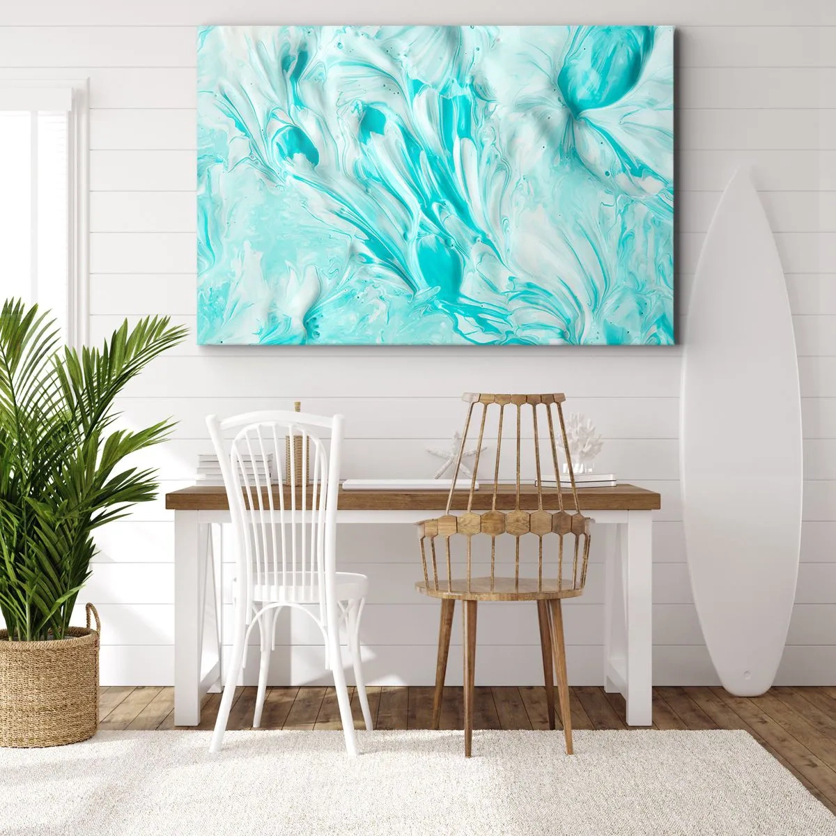 Impression sur toile - Image sur toile - Un motif abstrait dans des tons pastel de bleu et de blanc. - 100x70cm - Ensemble pour toujours - Décoration murale moderne pour le salon et la chambre ARTTOR