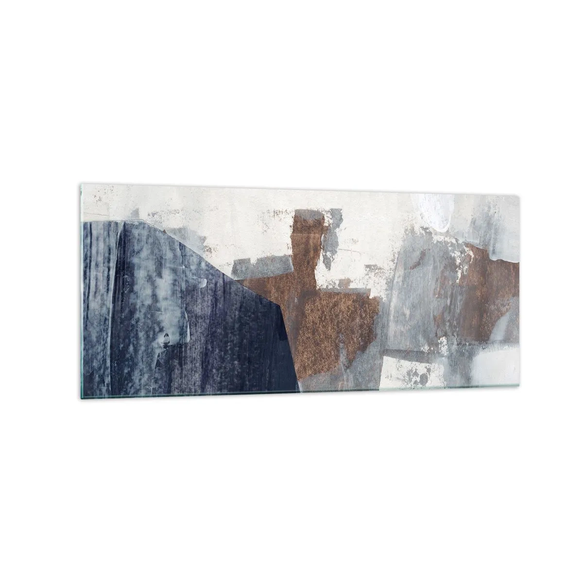 Impression sur verre - Image sur verre - Formes abstraites dans des tons de bleu et de marron - 120x50cm - Formes bleues et brunes - Décoration murale moderne pour le salon et la chambre ARTTOR