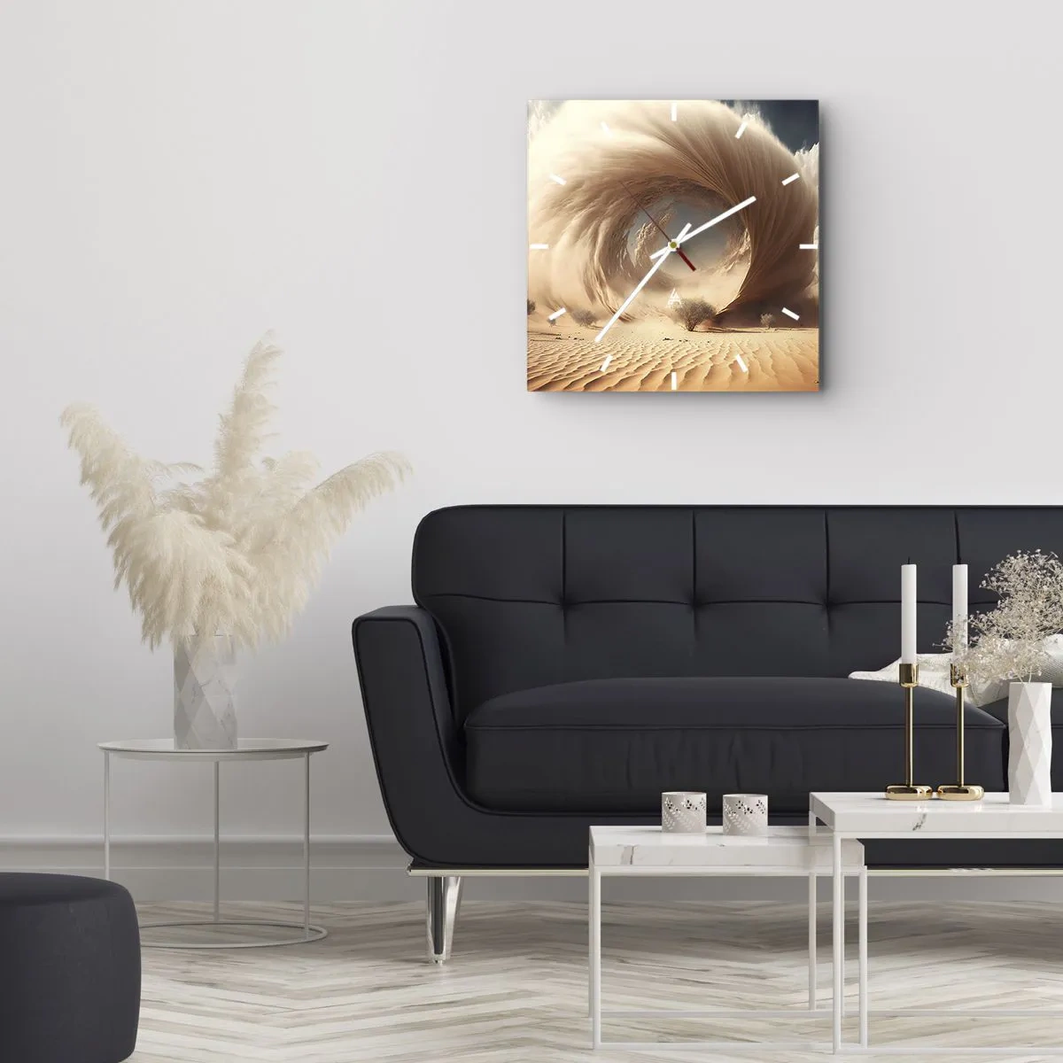 Horloge murale - Pendule murale - Tourbillon de sable dynamique dans un désert avec des arbres - 30x30cm - Portail ouvert - Décoration murale moderne pour le salon et la chambre ARTTOR