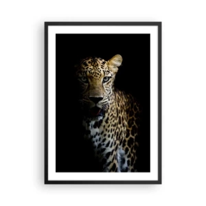 Affiche dans un cadre noir - Poster - Un léopard sur un fond sombre avec des détails de fourrure vifs. - 50x70cm - Beauté sombre - Décoration murale moderne pour le salon et la chambre ARTTOR