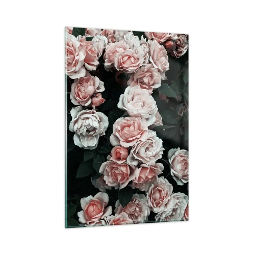 Impression sur verre - Image sur verre - Roses roses sur fond sombre dans une composition subtile - 80x120cm - Ensemble de rose - Décoration murale moderne pour le salon et la chambre ARTTOR