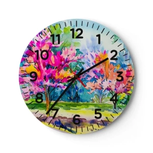Horloge murale - Pendule murale - Jardin arc-en-ciel à la lumière du printemps - 40x40 cm