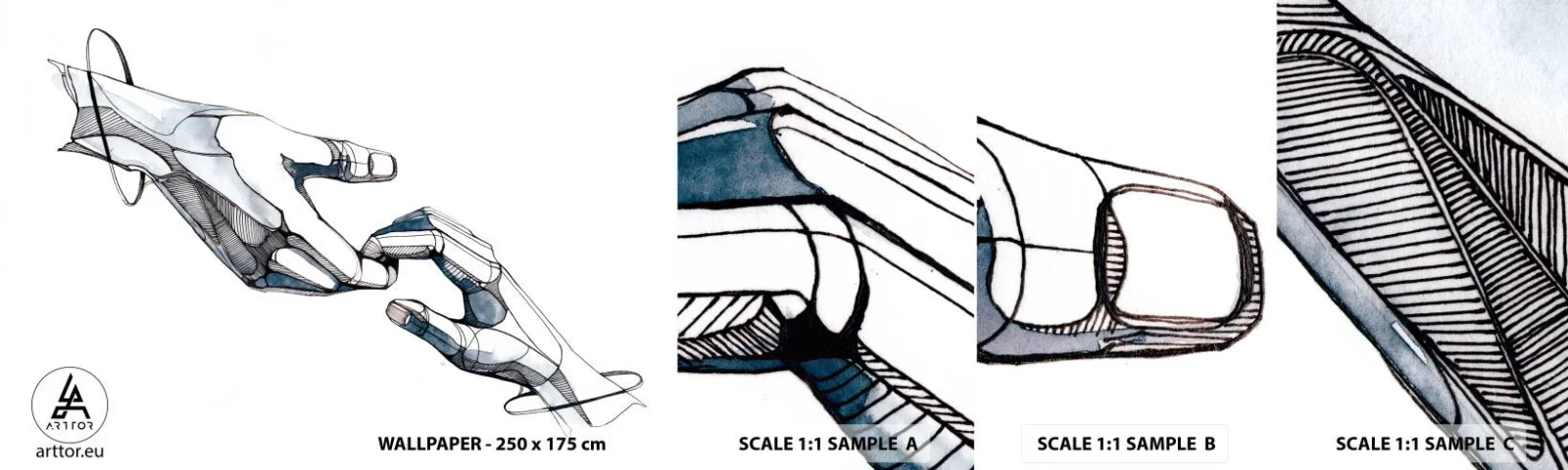 Échantillon De Papier Peint Standard Eco - Un bon geste - Abstraction, Mains, Graphique - 100x30 cm