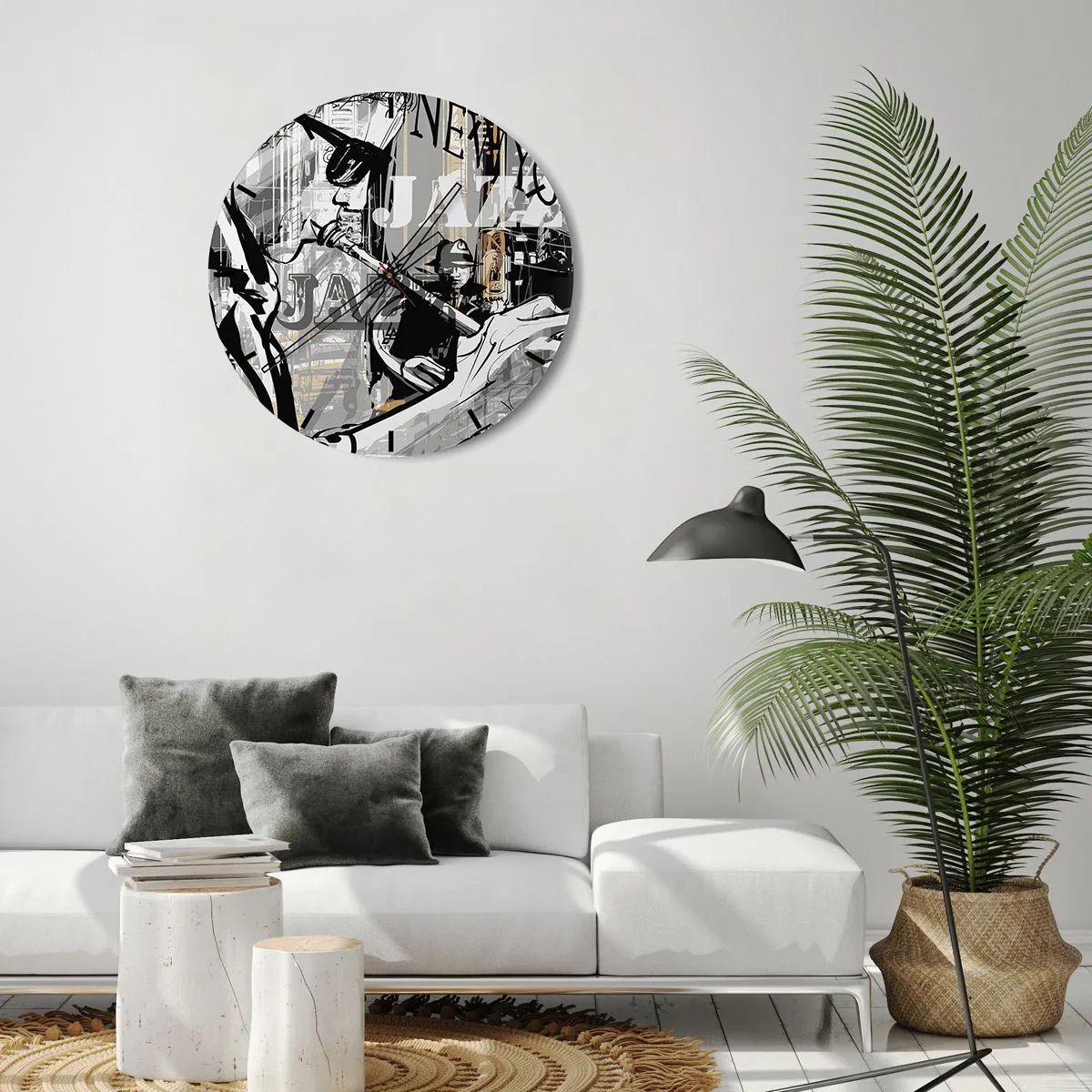 Horloge murale - Pendule murale - Un thème de jazz élégant avec un musicien sur fond de scène urbaine. - 30x30cm - Au rythme de New York - Décoration murale moderne pour le salon, la cuisine et la chambre ARTTOR