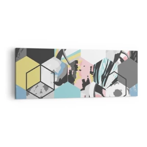 Impression sur toile - Image sur toile - Motif hexagonal géométrique avec des détails abstraits colorés - 140x50cm - Hexagones et cubes en six couleurs - Décoration murale moderne pour le salon et la chambre ARTTOR