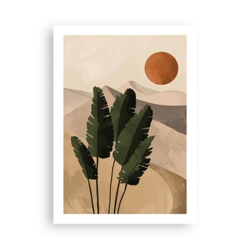 Affiche - Poster - Plantes dans un décor désertique avec le soleil couchant, paysage abstrait - 50x70cm - Le triomphe de la vie - Décoration murale moderne pour le salon et la chambre ARTTOR