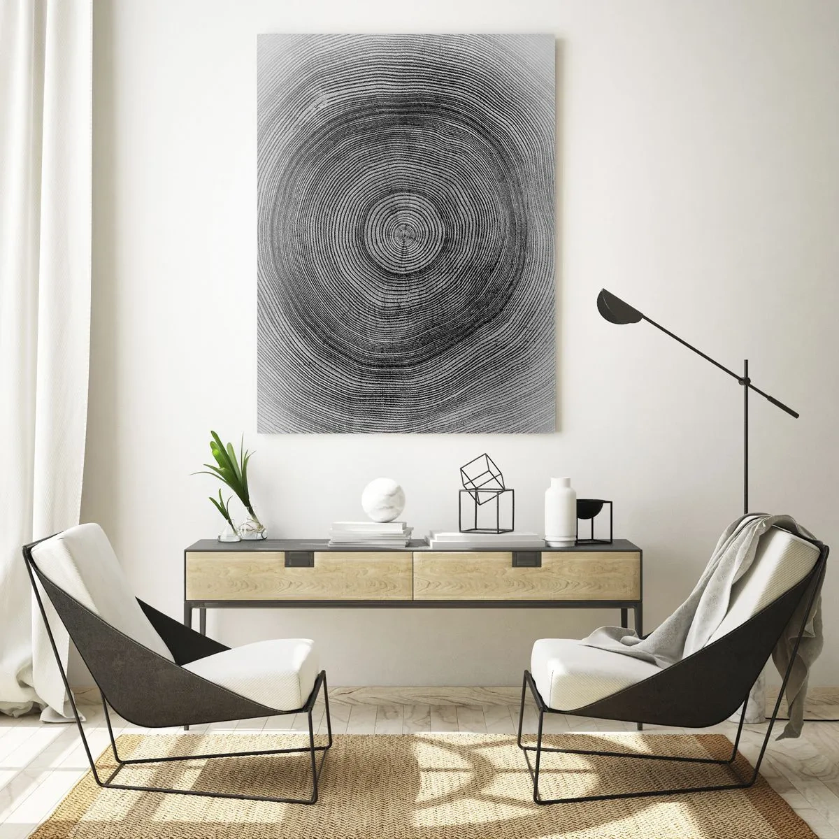 Impression sur verre - Image sur verre - Motif de cernes d'arbre noir et blanc montrant une coupe transversale du tronc - 70x100cm - Signe du temps - Décoration murale moderne pour le salon et la chambre ARTTOR