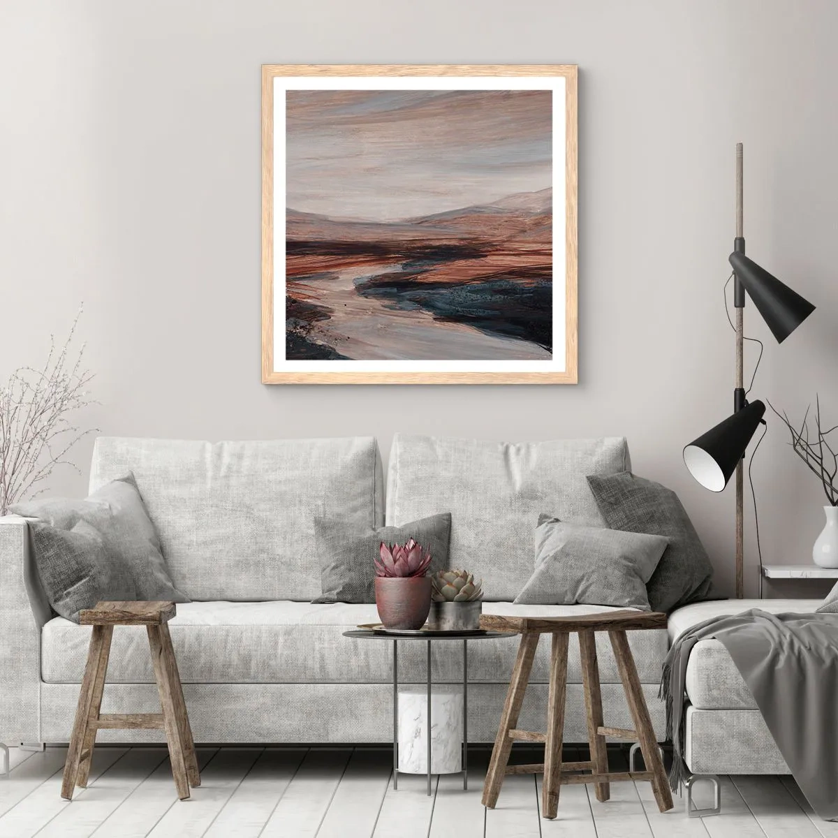 Affiche dans un chêne clair - Poster - Une vallée tranquille - 30x30 cm