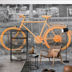 Papier Peint Photo Premium Sand - Allez, je vais attendre ici - Vélo vintage, Ville, Voyages - 150x105 cm