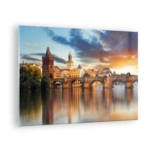 Impression sur verre - Image sur verre - Pont Charles au coucher du soleil avec des bâtiments pittoresques en arrière-plan - 70x50cm - Belle depuis des lustres - Décoration murale moderne pour le salon et la chambre ARTTOR