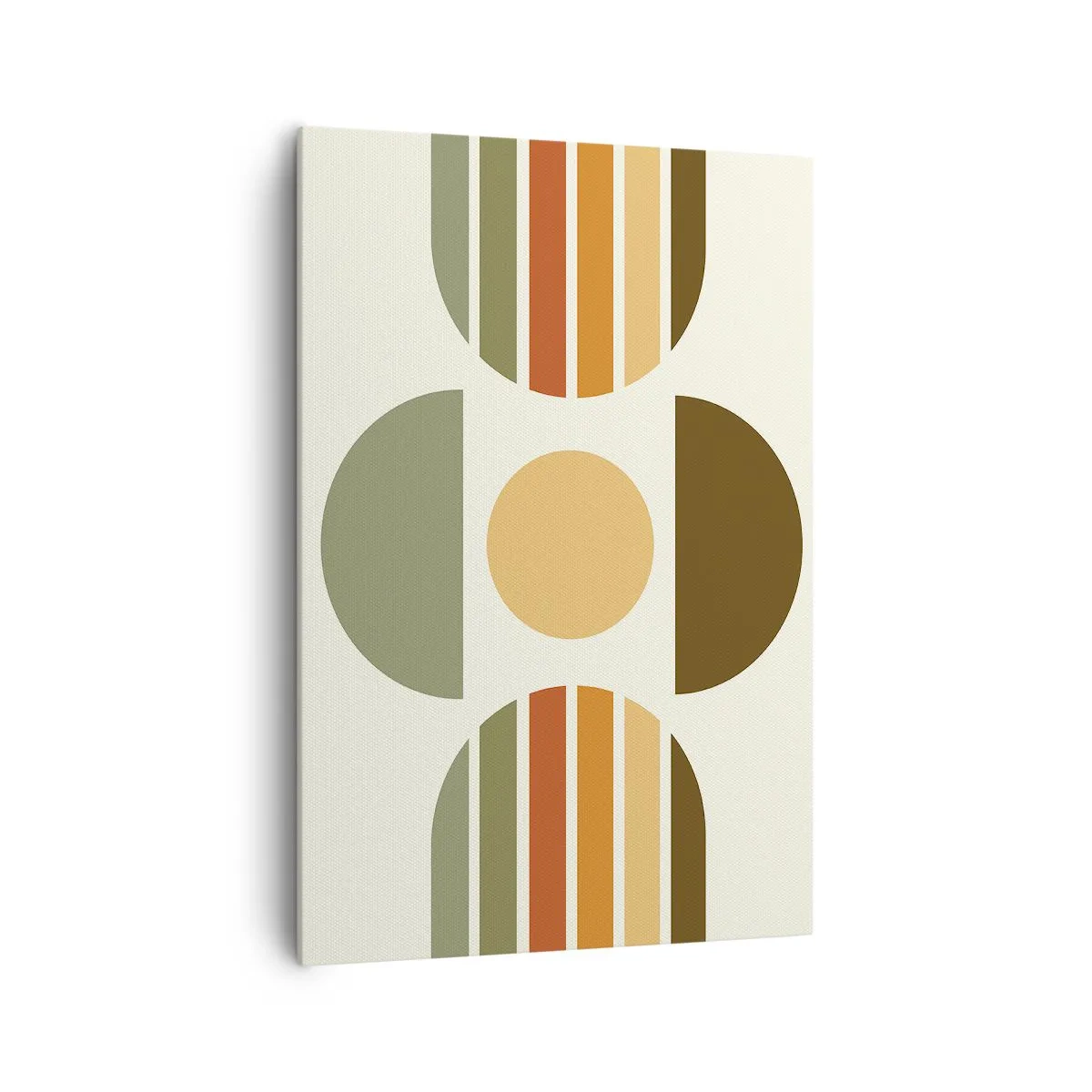 Impression sur toile - Image sur toile - Composition géométrique avec des demi-cercles et des rayures dans des tons terreux - 70x100cm - Dans les coulaurs de la terre - Décoration murale moderne pour le salon et la chambre ARTTOR