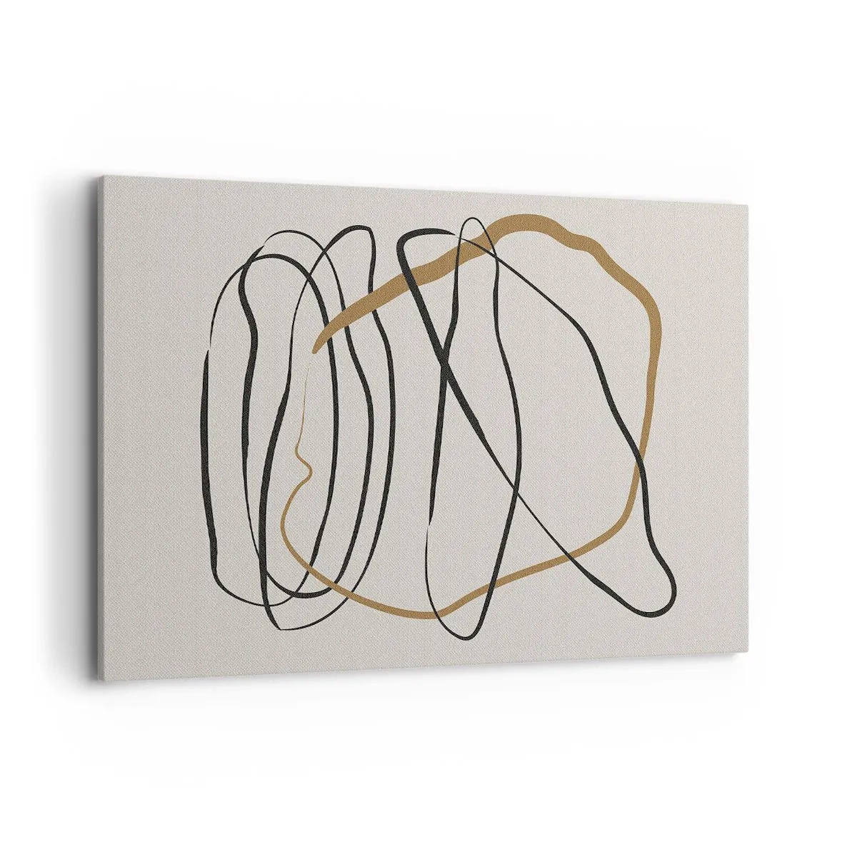 Impression sur toile - Image sur toile - Lignes artistiques en noir et or sur fond clair - 120x80cm - Composition – danse en boucle - Décoration murale moderne pour le salon et la chambre ARTTOR