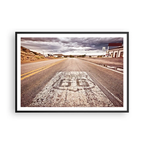 Affiche dans un cadre noir - Poster - Route 66 dans un climat désertique avec un ciel pittoresque - 100x70cm - Mother Road - une légende américaine - Décoration murale moderne pour le salon et la chambre ARTTOR