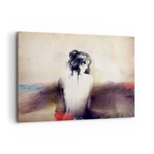 Impression sur toile - Image sur toile - Un portrait subtil d'une femme dans un style artistique - 100x70cm - Lignes lisses, formes ovales - Décoration murale moderne pour le salon et la chambre ARTTOR