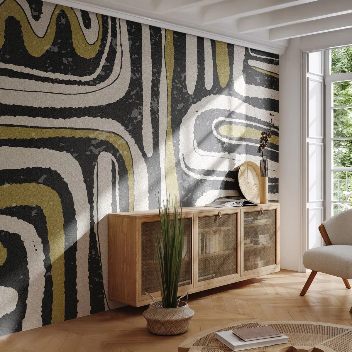 Papier Peint Photo Premium Sand - Composition : routes et ruelles - Vieilli, Abstraction, Morceau - 250x175 cm