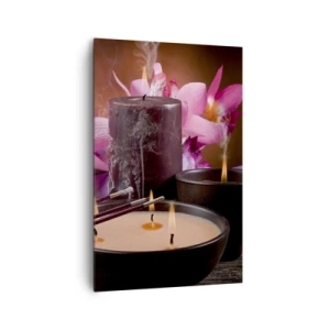 Impression sur toile - Image sur toile - Figurine de Bouddha avec bougies allumées et bâtons d'encens - 80x120cm - Vider l'esprit, calmer le corps - Décoration murale moderne pour le salon et la chambre ARTTOR