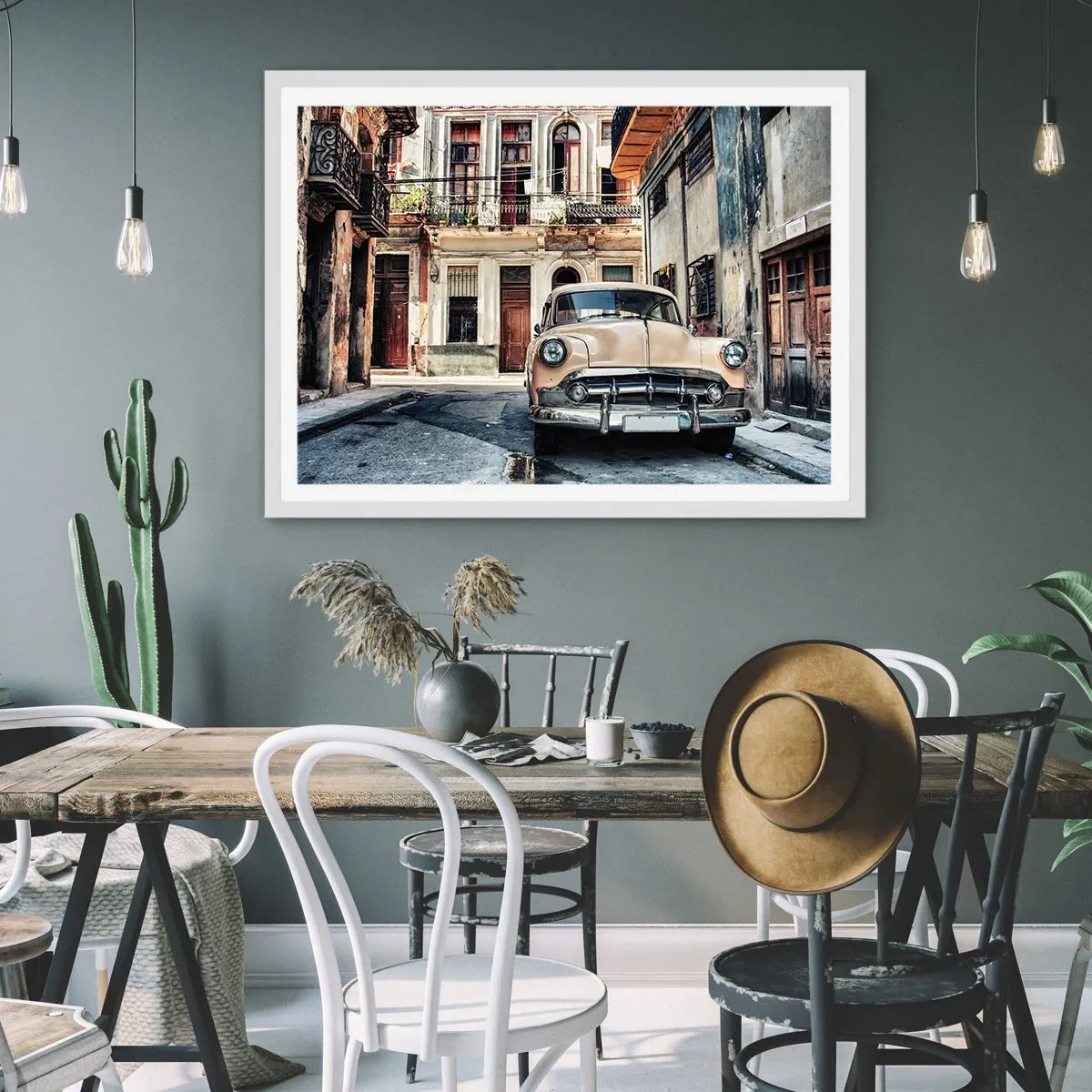 Affiche dans un cadre blanc - Poster - Sieste à La Havane - 70x50 cm