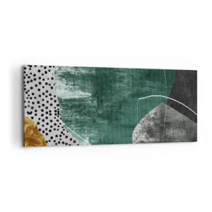 Impression sur toile - Image sur toile - Composition abstraite avec des formes vertes et des motifs à pois - 120x50cm - Abstraction colorée avec feuille d'or - Décoration murale moderne pour le salon et la chambre ARTTOR