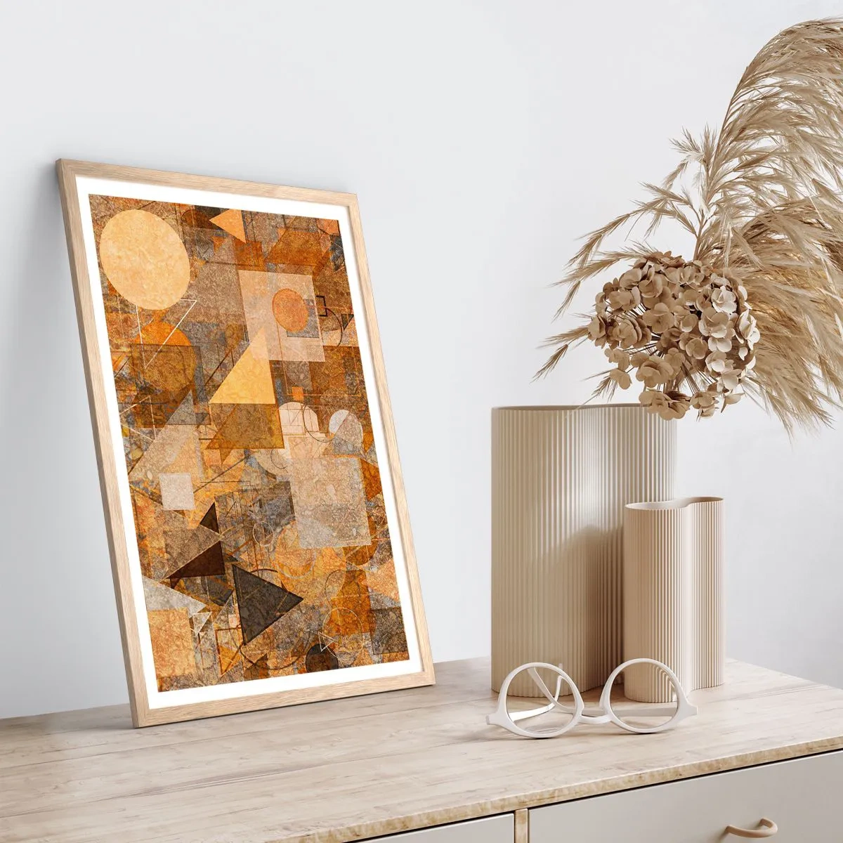 Affiche dans un chêne clair - Poster - Étude cubique de marron - 30x40 cm