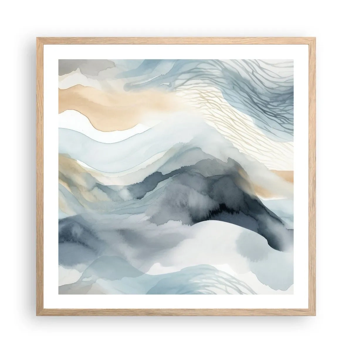Affiche dans un chêne clair - Poster - Abstraction enneigée et brumeuse - 60x60 cm