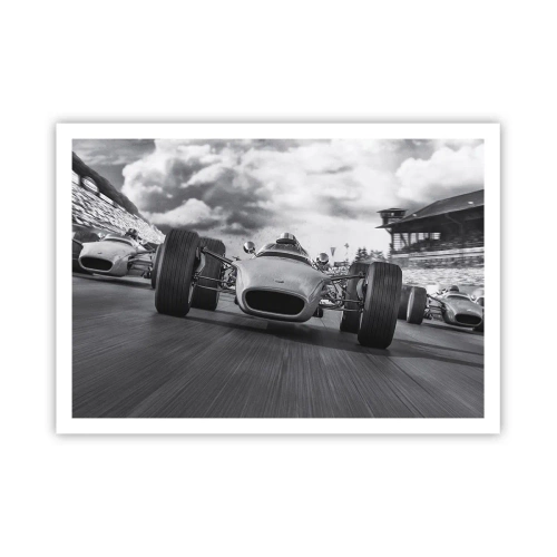 Affiche - Poster - Course de voitures classiques en mouvement - 100x70cm - Puissance! - Décoration murale moderne pour le salon et la chambre ARTTOR