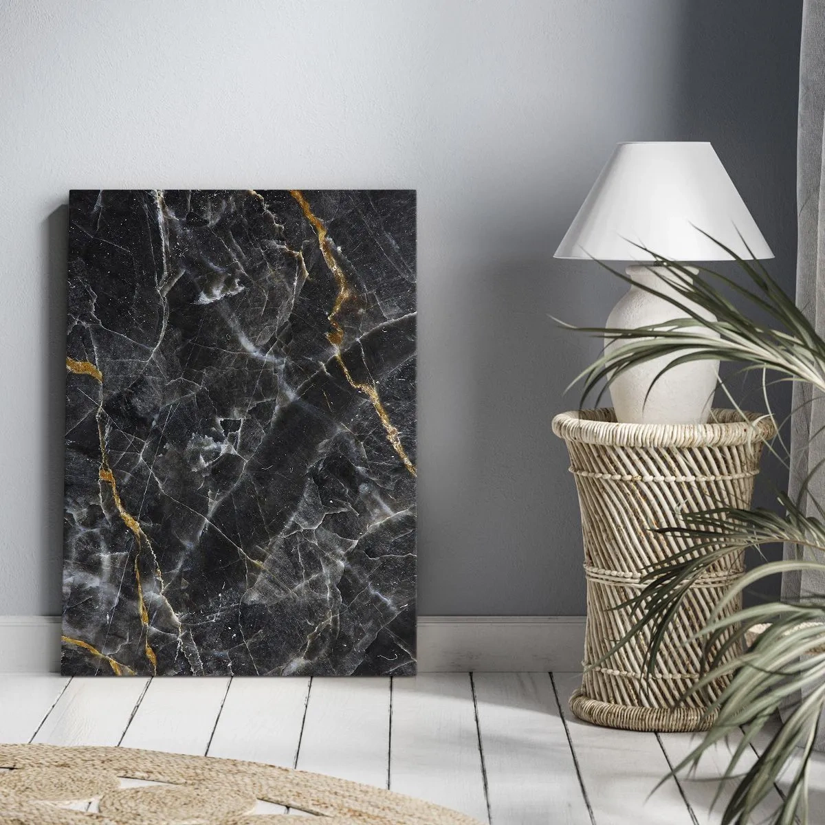Impression sur toile - Image sur toile - Détails noirs et dorés de la surface en marbre - 70x100cm - La vie intérieure de la pierre - Décoration murale moderne pour le salon et la chambre ARTTOR