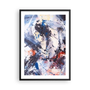 Affiche dans un cadre noir - Poster - Composition abstraite dans les tons de bleu et d'orange - 50x70cm - La danse folle de l'abstrait - Décoration murale moderne pour le salon et la chambre ARTTOR