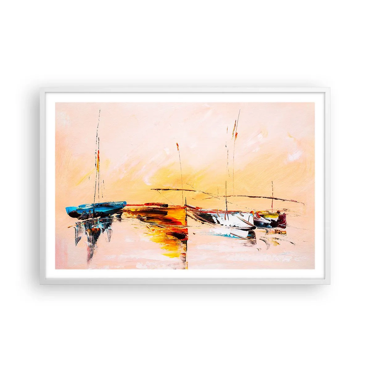 Affiche dans un cadre blanc - Poster - Soirée à la marina - 91x61 cm