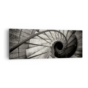 Impression sur toile - Image sur toile - Escalier en colimaçon noir et blanc de style moderne - 140x50cm - En haut des escaliers, en bas des escaliers - Décoration murale moderne pour le salon et la chambre ARTTOR