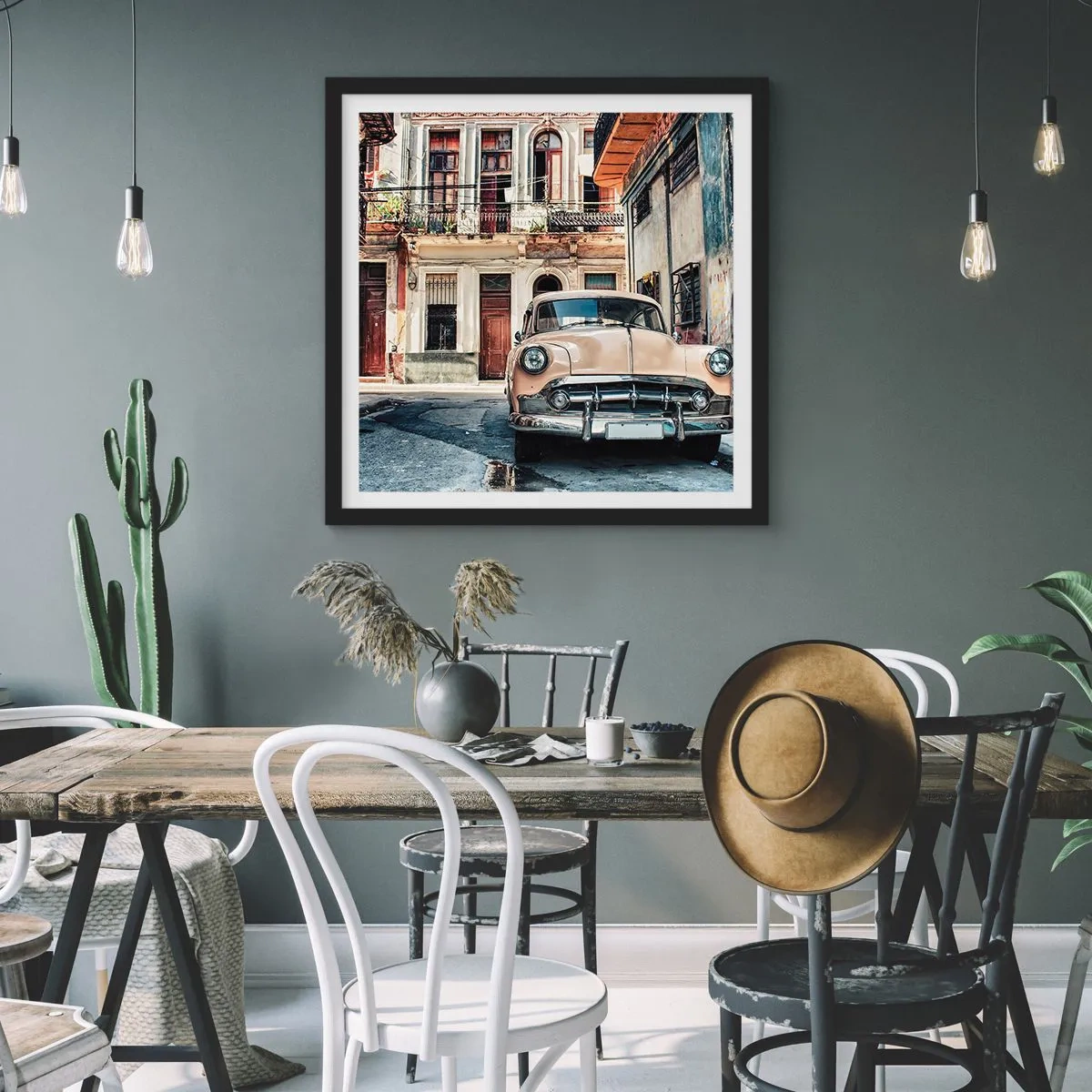 Affiche dans un cadre noir - Poster - Sieste à La Havane - 60x60 cm