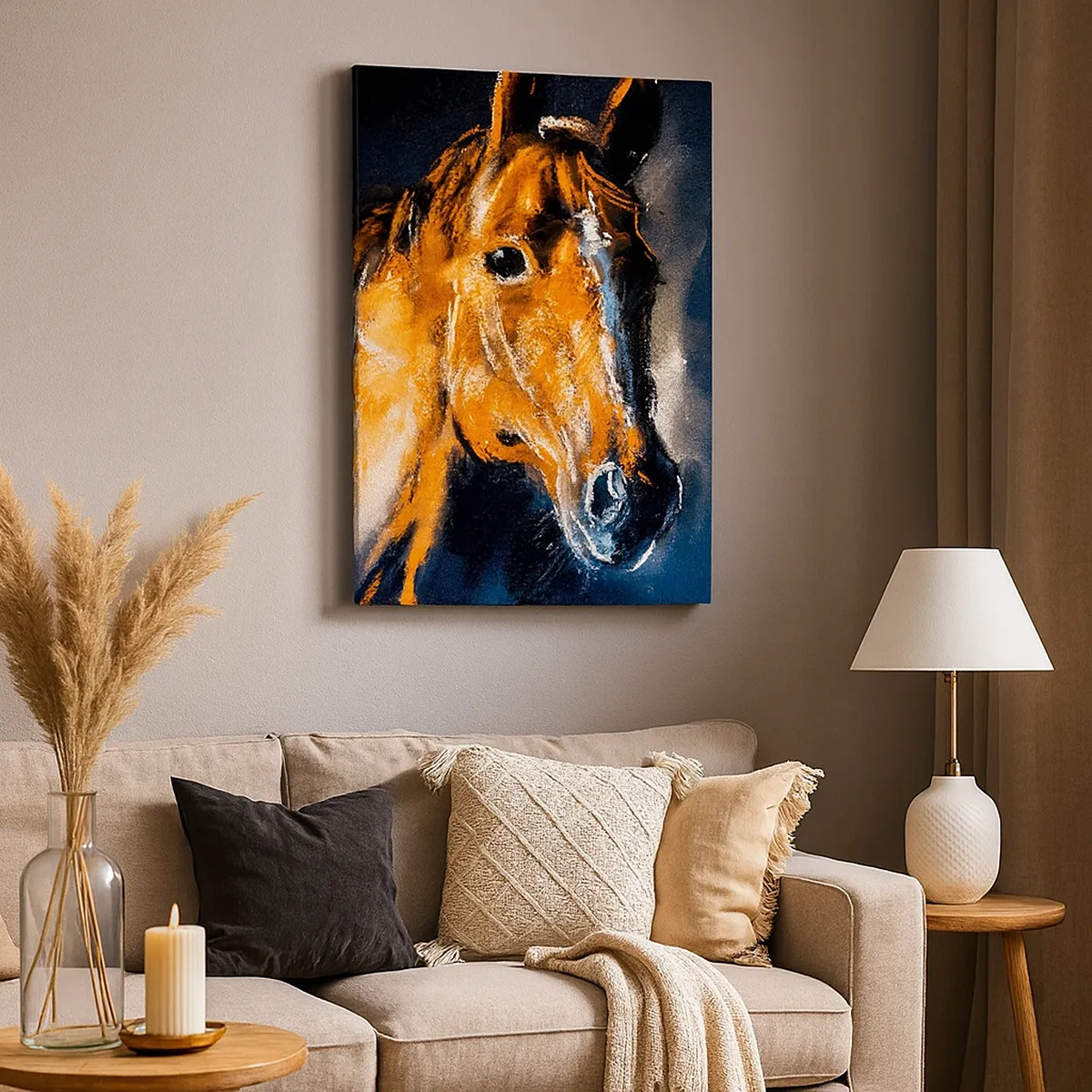 Impression sur toile - Image sur toile - Portrait d'un cheval dans un style pictural dynamique - 50x70cm - Et alors, tu y vas ? - Décoration murale moderne pour le salon et la chambre ARTTOR
