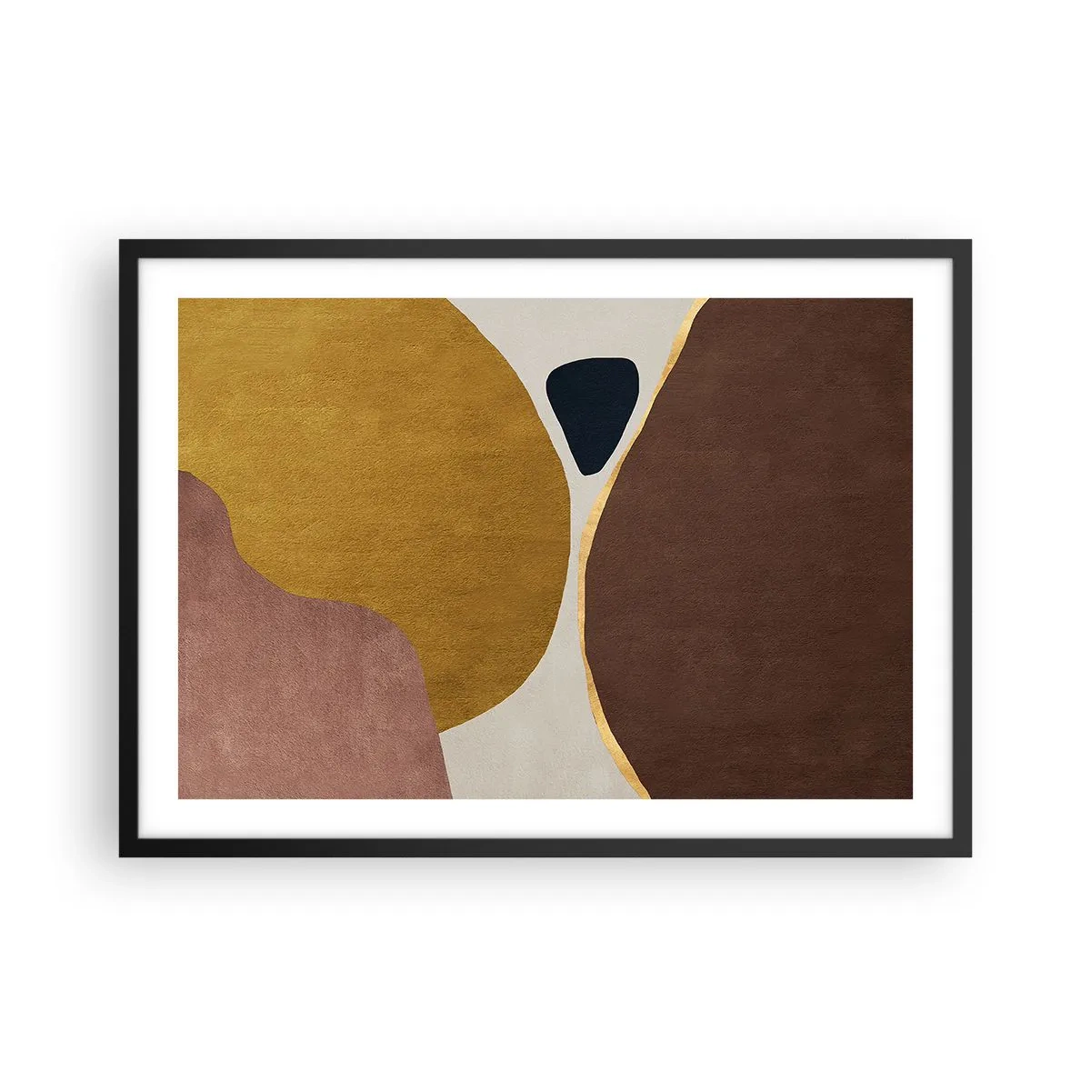 Affiche dans un cadre noir - Poster - Une composition abstraite avec des formes géométriques aux couleurs chaudes. - 70x50cm - L'abstraction – une place dans l'espace - Décoration murale moderne pour le salon et la chambre ARTTOR