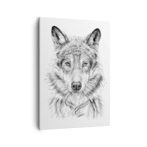 Impression sur toile - Image sur toile - Croquis d'une tête de loup dans un style monochrome sur fond blanc - 50x70cm - Un leader né - Décoration murale moderne pour le salon et la chambre ARTTOR
