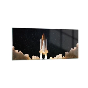 Impression sur verre - Image sur verre - Une fusée spatiale décollant dans le ciel étoilé - 120x50cm - Ad astra! - Décoration murale moderne pour le salon et la chambre ARTTOR