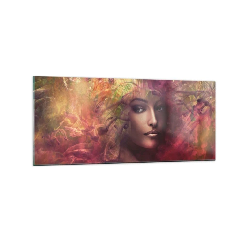 Impression sur verre - Image sur verre - Une femme aux couleurs abstraites créant un arrière-plan dynamique - 120x50cm - Je suis ici! - Décoration murale moderne pour le salon et la chambre ARTTOR