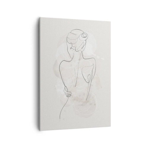 Impression sur toile - Image sur toile - Un croquis minimaliste d'une silhouette féminine sur un fond clair. - 50x70cm - Comme un instrument sensible - Décoration murale moderne pour le salon et la chambre ARTTOR