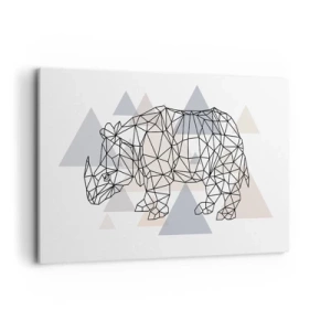 Impression sur toile - Image sur toile - Rhinocéros géométrique sur fond de triangles délicats - 120x80cm - Structure de force - Décoration murale moderne pour le salon et la chambre ARTTOR