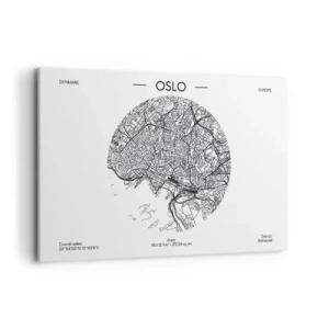 Impression sur toile - Image sur toile - Une carte d'Oslo dans un style minimaliste en noir et blanc. - 120x80cm - Anatomie d’Oslo - Décoration murale moderne pour le salon et la chambre ARTTOR