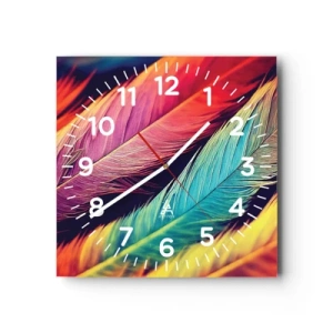 Horloge murale - Pendule murale - Arc-en-ciel de plumes - 40x40 cm