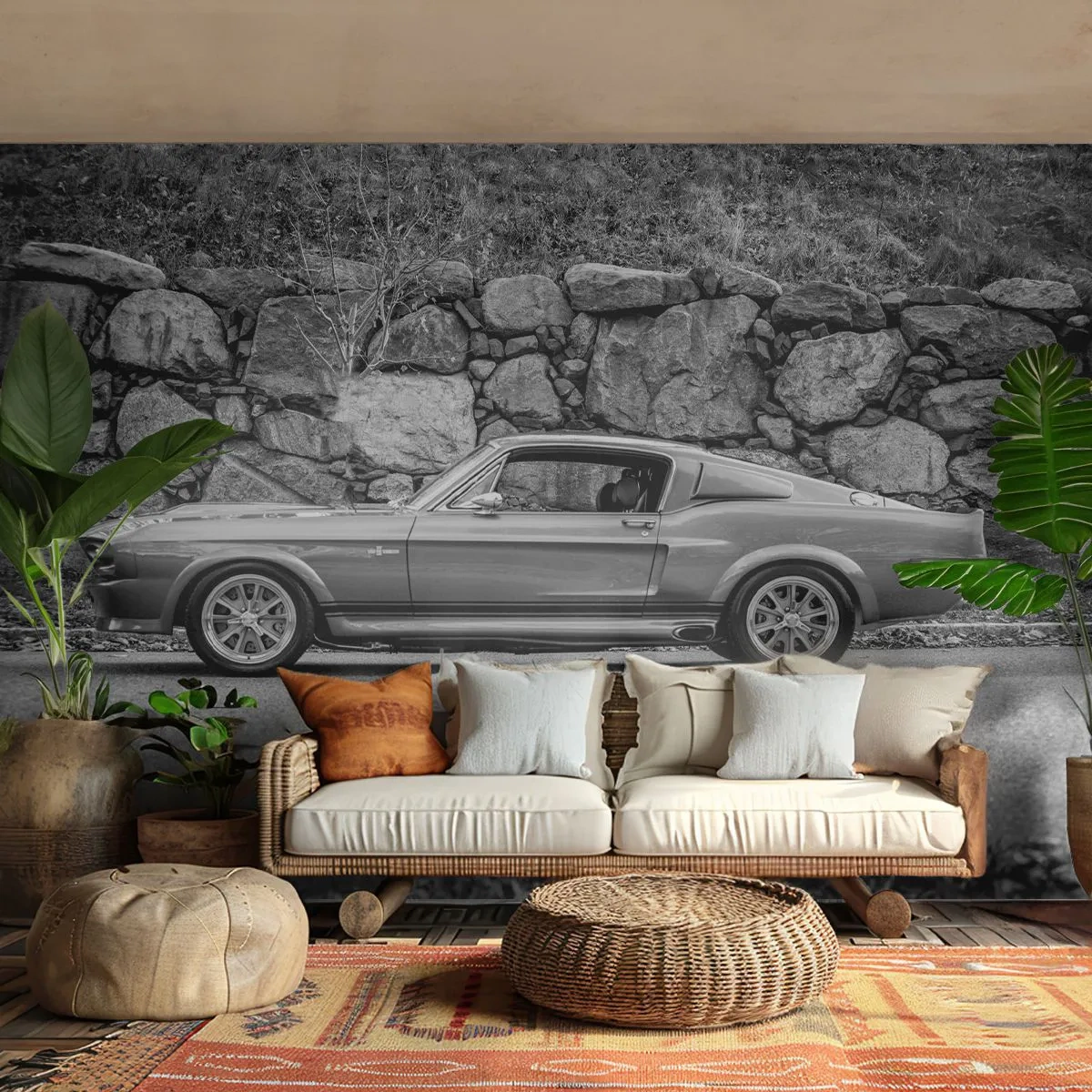 Papier Peint Photo Premium Sand - Légende des années 60 - Voiture ancienne, Automobile, Voiture de sport - 350x256 cm