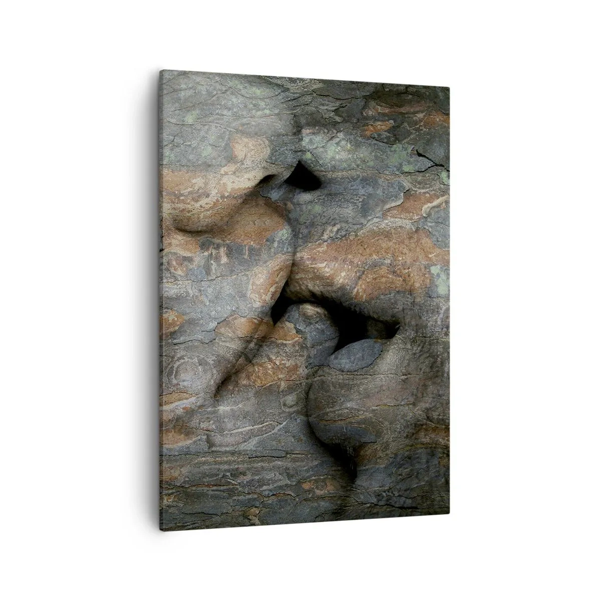 Impression sur toile - Image sur toile - Un motif artistique d'un visage sculpté dans la roche avec un effet de texture naturelle. - 50x70cm - Ensemble pour toujours - Décoration murale moderne pour le salon et la chambre ARTTOR