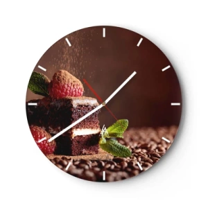 Horloge murale - Pendule murale - Dessert au chocolat aux framboises et à la menthe sur grains de café - 30x30cm - La vie est douce - Décoration murale moderne pour le salon, la cuisine et la chambre ARTTOR