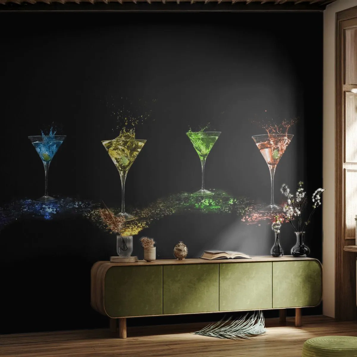 Papier Peint Photo Premium Sand - Couleurs de joie en verre de cristal - La gastronomie, Cocktail, Boisson colorée - 400x280 cm