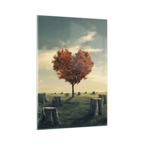 Impression sur verre - Image sur verre - Un arbre en forme de cœur dans un champ de souches, symbole d'espoir - 80x120cm - Il y a toujours de l'espoir - Décoration murale moderne pour le salon et la chambre ARTTOR