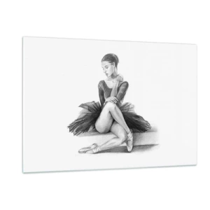 Impression sur verre - Image sur verre - Croquis d'une ballerine en robe noire dans une pose pensive - 120x80cm - Envoutée par la danse - Décoration murale moderne pour le salon et la chambre ARTTOR