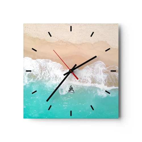 Horloge murale - Pendule murale - Vue plongeante sur une plage aux eaux turquoise et aux vagues douces - 30x30cm - Caresse de l'océan - Décoration murale moderne pour le salon et la chambre ARTTOR