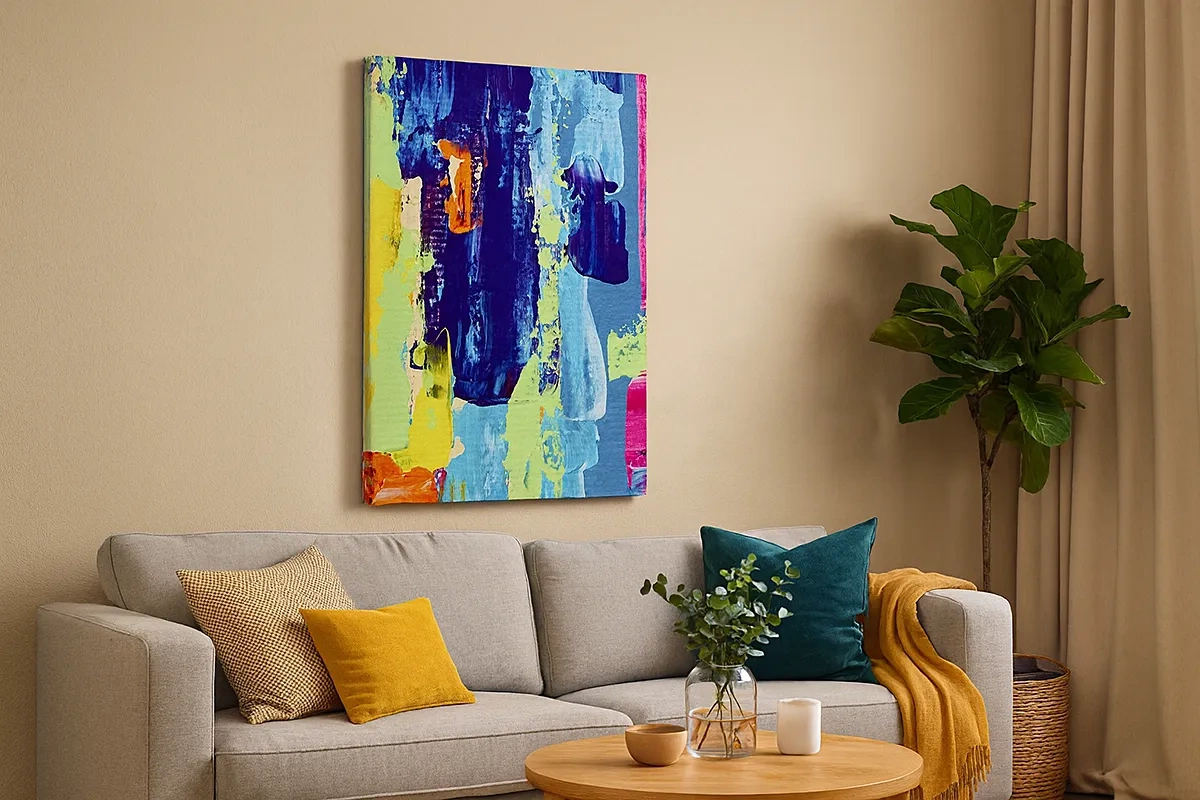 Impression sur toile - Image sur toile - Composition abstraite de couleurs sous une forme dynamique - 50x70cm - La vie est belle! - Décoration murale moderne pour le salon et la chambre ARTTOR