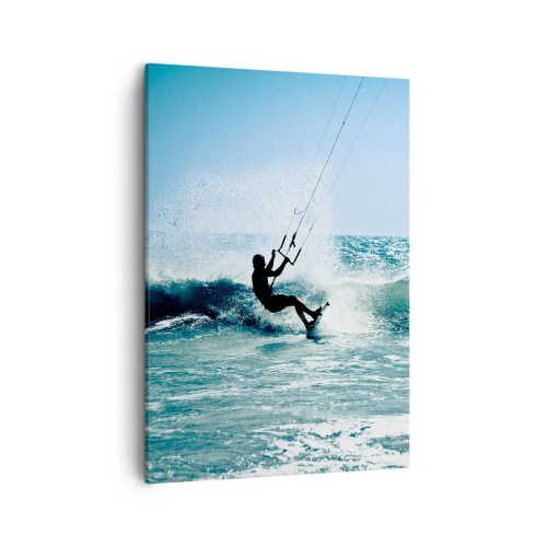 Impression sur toile - Image sur toile - Kitesurfeur sur une vague en plein soleil - 50x70cm - On se laisse emporter - Décoration murale moderne pour le salon et la chambre ARTTOR
