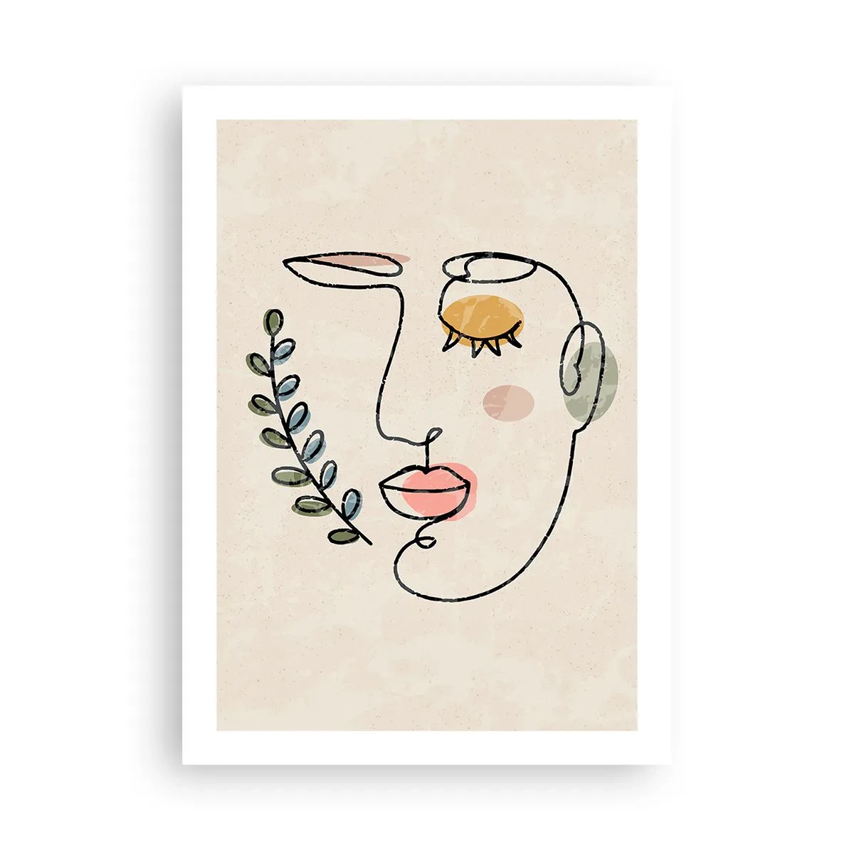 Affiche - Poster - Portrait au trait minimaliste d'une femme sur fond beige - 50x70cm - Paix retrouvée - Décoration murale moderne pour le salon et la chambre ARTTOR